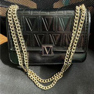 Victoria’s Secret Black Patent V Logo Handbag